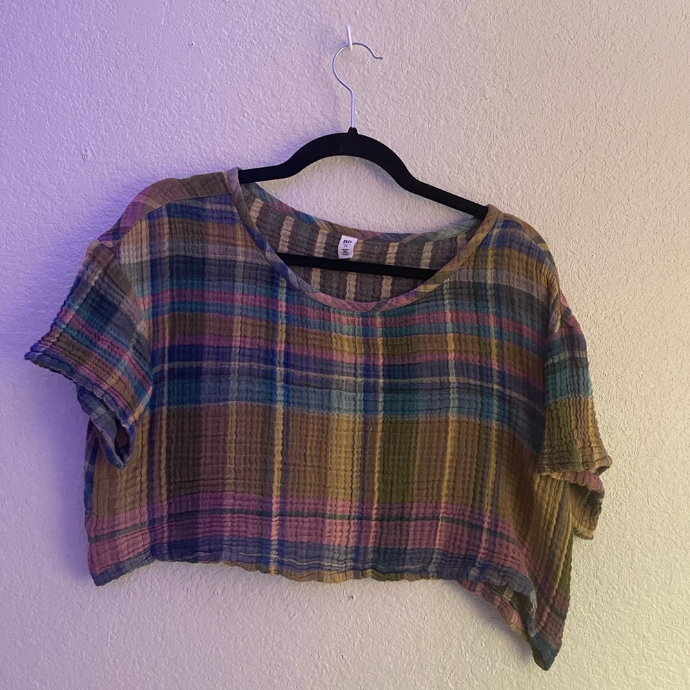 Boutique linen plaid crop top